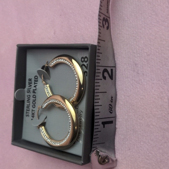 Brilliance Sterling Silver 14K Gold Plated Round Hoop Earrings - Picture 2 of 3